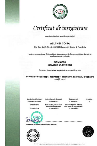 Certificat SRM 8000 (SA 8000:2008)