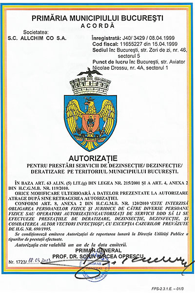 Autorizație Primaria Municipiului București